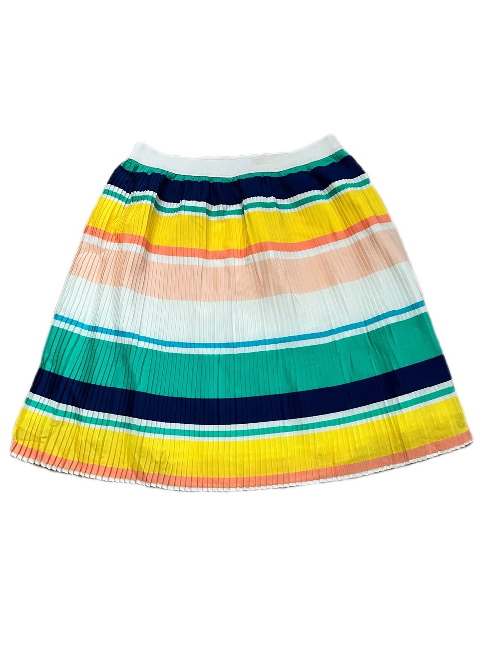Merona Pastel Multicolor Striped Pleated Midi Skirt Elastic Waist Size Large L